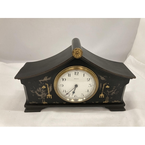 143 - AN INLAID ORIENTAL STYLE MANTLE CLOCK