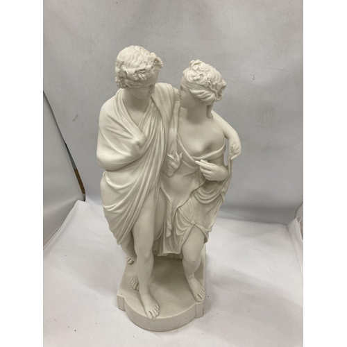 154 - A LARGE CERAMIC WHITE MODEL OF TWO CLASSICAL FIGURES, HEIGHT APPROX 47CM