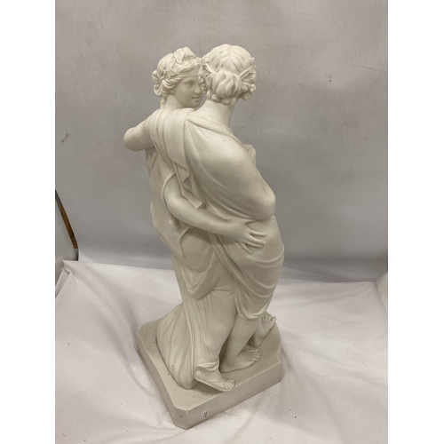 154 - A LARGE CERAMIC WHITE MODEL OF TWO CLASSICAL FIGURES, HEIGHT APPROX 47CM