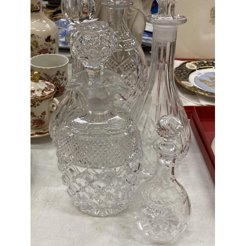 155 - FIVE CUT GLASS DECANTERS OF VARYING SIZES