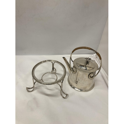 300A - A VINTAGE SILVER PLATED SPIRIT KETTLE ON STAND - NO BURNER