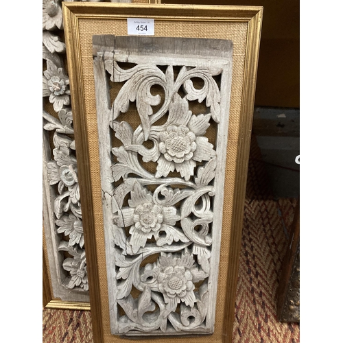 454 - TWO FRAMED WOODEN VINTAGE PANELS