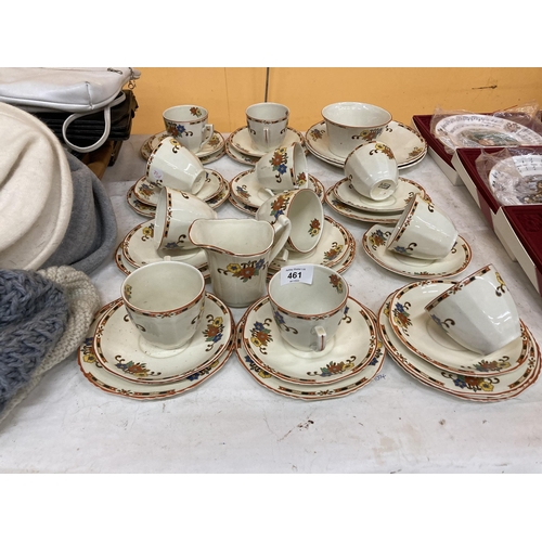 461 - A VINTAGE PALISSY TEASET WITH FLORAL PATTERN ON A CREAM BACKGROUND TO INCLUDE CAKE PLATES, SUGAR BOW... 