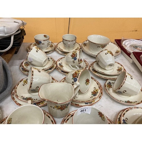 461 - A VINTAGE PALISSY TEASET WITH FLORAL PATTERN ON A CREAM BACKGROUND TO INCLUDE CAKE PLATES, SUGAR BOW... 