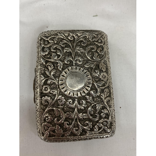 255 - TWO ITEMS - A PEWTER PEDESTAL VASE AND A SILVER PLATED CIGARETTE CASE