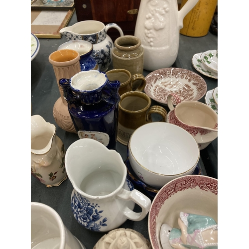 265 - A QUANTITY OF CERAMIC ITEMS TO INCLUDE SPODE 'PINK CAMELIA' SIDE PLATES, VASES, JUGS, STONEWARE, BOW... 