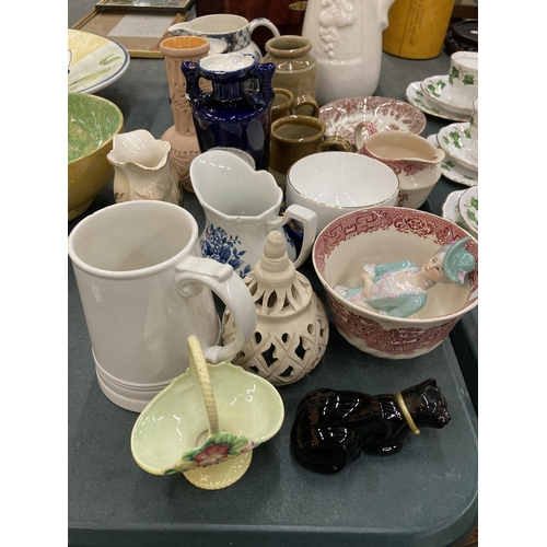 265 - A QUANTITY OF CERAMIC ITEMS TO INCLUDE SPODE 'PINK CAMELIA' SIDE PLATES, VASES, JUGS, STONEWARE, BOW... 