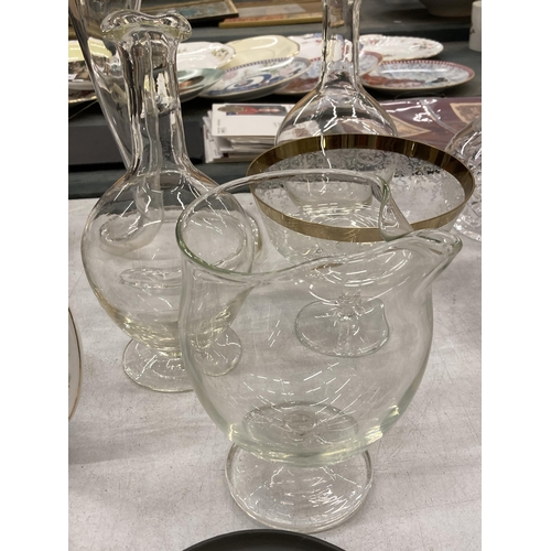 274 - A MIXED GROUP OF GLASSWARE TO INCLUDE LARGE CONICAL SPIRAL VASE, DECANTER ETC