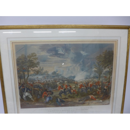 400 - A MID 19TH CENTURY COLOURED ENGRAVING OF THE BATTLE OF MOODKEE 1845, PUBLISHED BY RUDOLPH ACKERMANN ... 