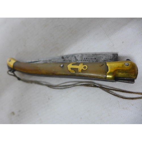 411 - A LAGUIOLE ROSSIGNOL POCKET KNIFE CIRCA 1880 WITH GOLD INLAY