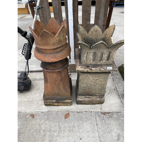 2047 - TWO DECORATIVE CHIMNEY POTS (ONE A/F)