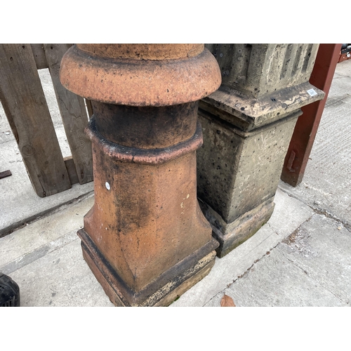 2047 - TWO DECORATIVE CHIMNEY POTS (ONE A/F)