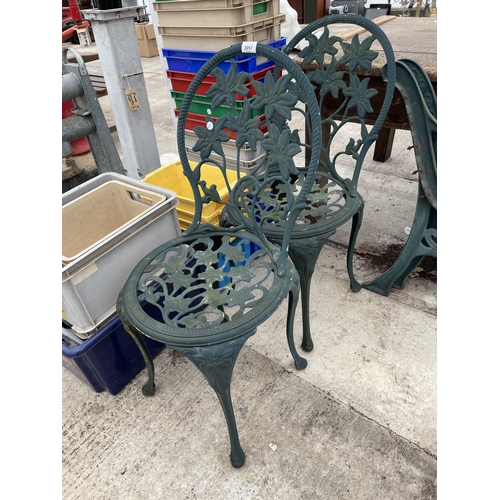 2057 - A PAIR OF DECORATIVE CAST ALLOY BISTRO CHAIRS