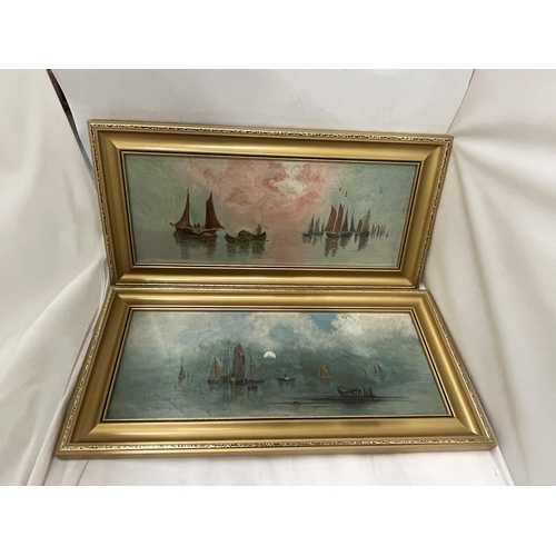 80 - A PAIR OF GILT FRAMED OIL ON BOARDS OF SAILING BOATS