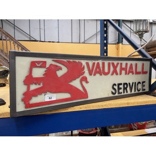 92 - A VAUXHALL SERVICE ILLUMINATED BOX SIGN