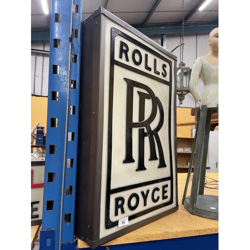 93 - A ROLLS ROYCE ILLUMINATED BOX SIGN