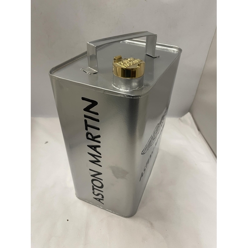 95 - A SILVER METAL ASTON MARTIN PETROL CAN WITH BRASS TOP