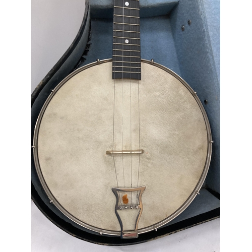 201 - A BRITISH MADE VINTAGE CASED BANJO