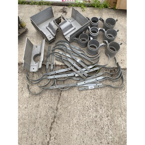 1798 - AN ASSORTMENT OF ALUMINIUM GUTTER AND DOWNSPOUT BRACKETS ETC