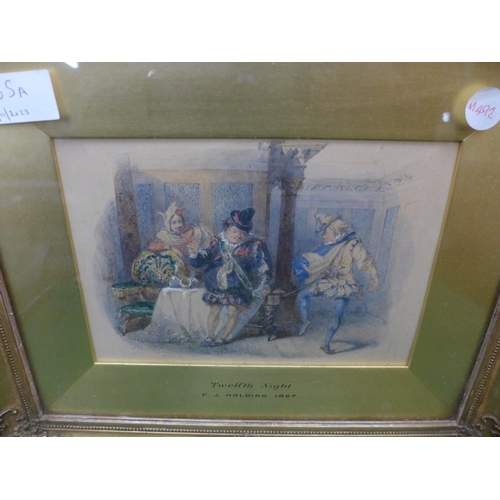 465A - F.J. HOLDING (BRITISH 19TH CENTURY) 'TWELFTH NIGHT', WATERCOLOUR, SIGNED AND DATED 67 LOWER LEFT, DE... 