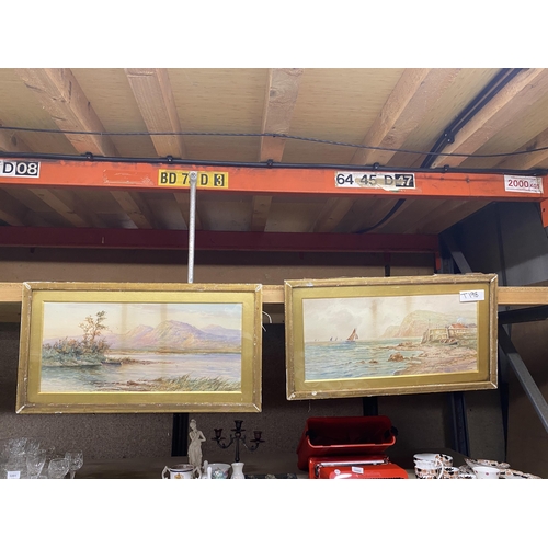 1087 - A PAIR OF GILT FRAMED WATERCOLOURS OF LAKE SCENES, SIGNED T.C HENLY