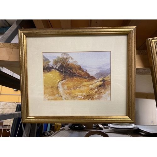 1094 - TWO GILT FRAMED WATERCOLOURS OF HILLSIDE AND LAKE SCENES, SIGNED WHALLEY