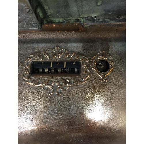 1 - A VINTAGE STEVENSONS BRASS CASH REGISTER, NO. 2503952 374 IN WORKING ORDER WITH KEYS AN A WOOLPACK I... 