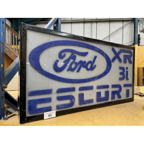 100 - A FORD ESCORT XR 3I ILLUMINATED LIGHT BOX SIGN