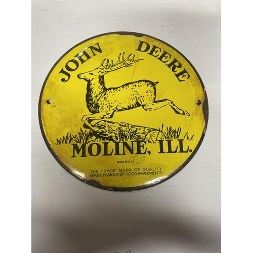 132A - A SMALL JOHN DEERE ENAMEL SIGN, DIAMETER 15.5CM