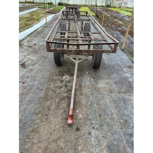 310 - A FOUR WHEEL MARKET GARDEN TRAILER APPROX 12' LONG RED HITCH+ VAT TO BE COLLECTED FROM NEWBURGH NEAR... 