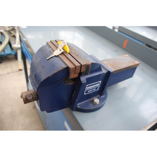 107 - WORK BENCH VICE AND STORAGE  NO VAT