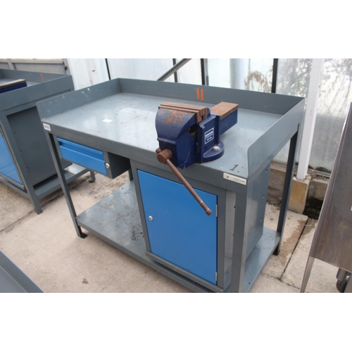 108 - WORK BENCH VICE AND STORAGE  NO VAT