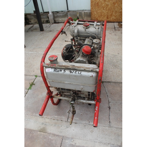 142 - A FIRE PUMP WITH COVENTRY CLIMAX FOUR CYLINDER PETROL ENGINE, BELIEVED WORKING  NO VAT