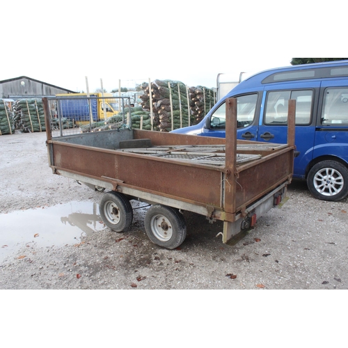 224 - IFOR WILLIAMS TWIN AXLE TRAILER APPROX 10' X 6' WITH CAGE SIDES NO VAT