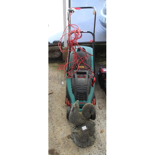 371 - ELECTRIC LAWN MOWER (WORKING), COCKEREL STATUE  NO VAT