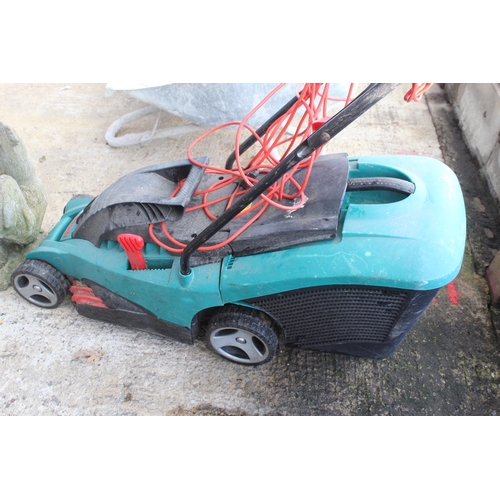 371 - ELECTRIC LAWN MOWER (WORKING), COCKEREL STATUE  NO VAT