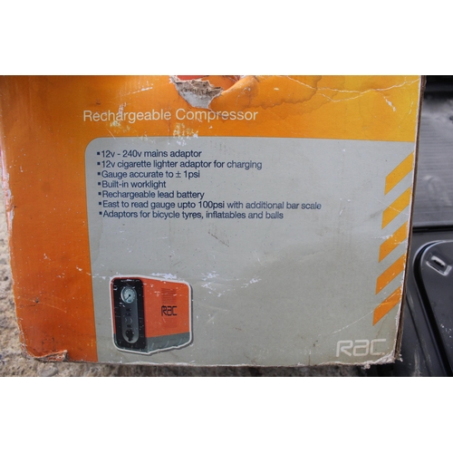 372 - RAC RECHARGEABLE COMPRESSOR (WORKING) AND CAMPING STORE  NO VAT