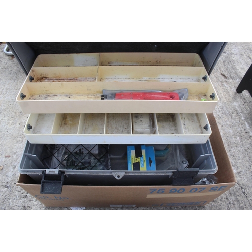 381 - BOX OF COMPUTER CABLES AND 2 TOOLBOXES WITH TOOLS  NO  VAT