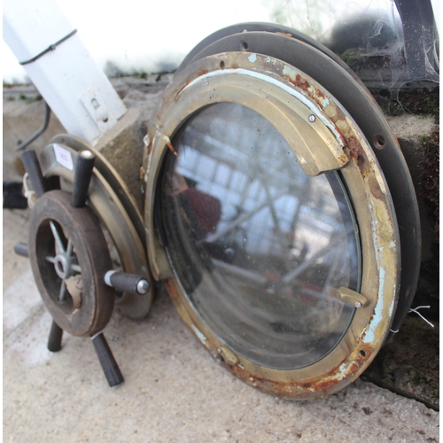 393 - 2 SMALL PORT HOLES, STEERING WHEEL AND 3 LARGE PORT HOLES WITH GLASS  NO VAT