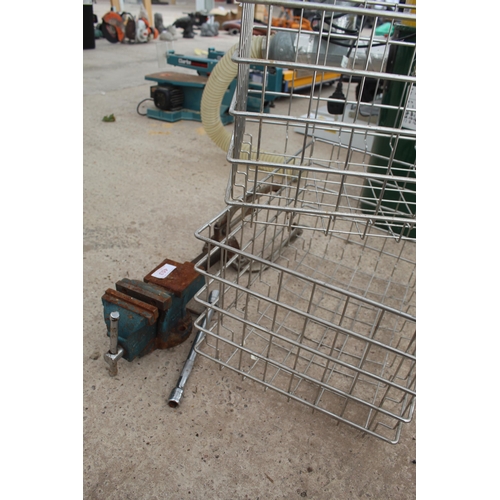 453 - 2 STAINLESS CAGES , PULLEY AND VICE  NO VAT