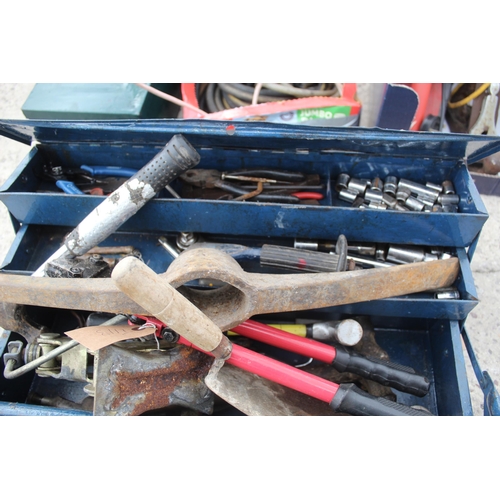 473 - BLUE TOOL BOX AND CONTENTS , HAMMERS AND TROWEL  NO VAT