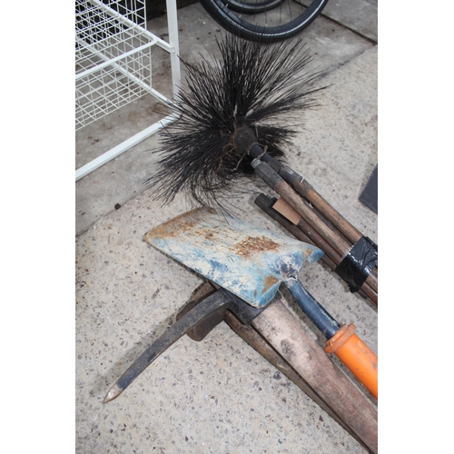 479 - CHIMNEY SWEEP BRUSH, SPADE, PICK AND HAMMER  NO VAT