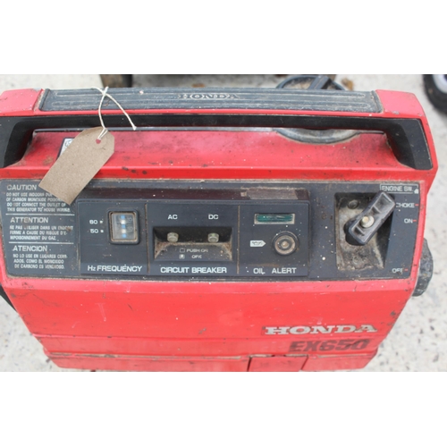 596 - HONDA GENERATOR EX650 MODEL  NO VAT