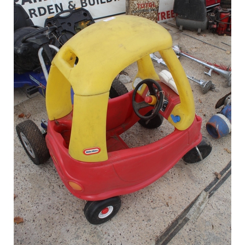 597 - BLUE GO KART WITH HELMET AND KIDS LITTLE TYKES PUSH CAR RED/YELLOW  NO VAT