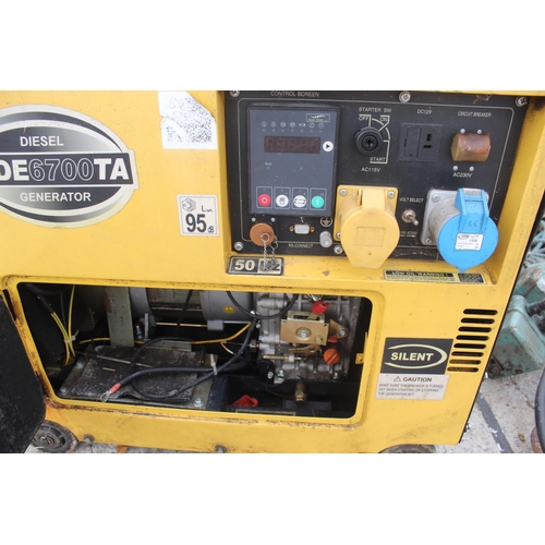 618 - KIPOR YELLOW DIESEL GENERATOR KDE 6700 TA  NO VAT