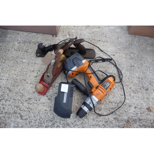 379A - 2 HAND PLANES AND BATTERY DRILL WITH CHARGER  NO  VAT