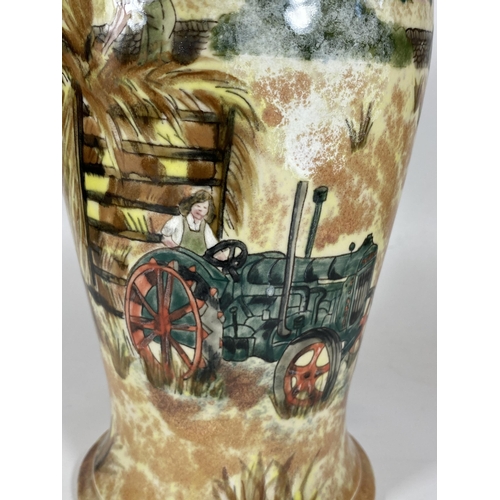 57 - A COBRIDGE STONEWARE LIMITED EDITION FARMING SCENE VASE DESIGNED BY ANJI DAVENPORT, NO. 73/150, SECO... 