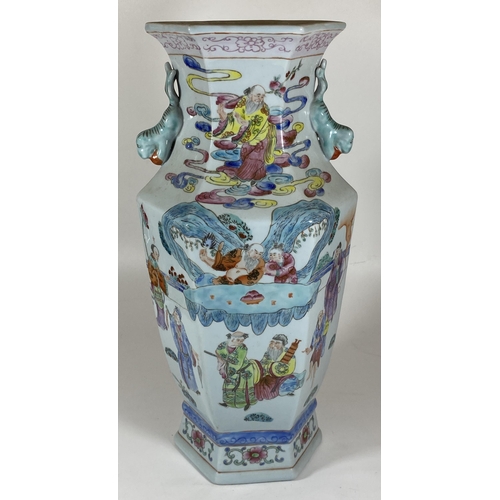 58 - A LARGE CHINESE ENAMEL DESIGN STONEWARE IMMORTALS VASE, HEIGHT 36 CM