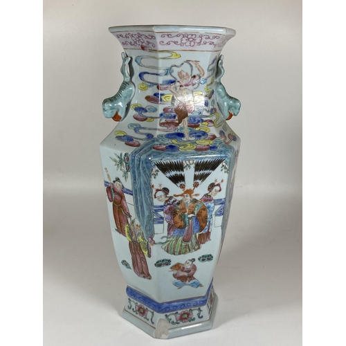 58 - A LARGE CHINESE ENAMEL DESIGN STONEWARE IMMORTALS VASE, HEIGHT 36 CM