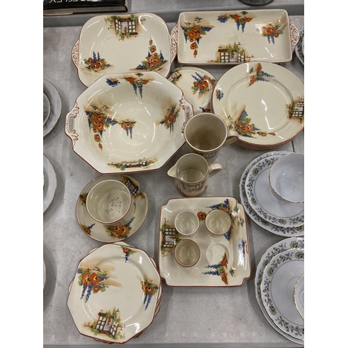 263 - TWO VINTAGE PART TEA SETS - BONE CHINA FLORAL EXAMPLE AND LEIGHTON OLD COTTAGE WINDOW PATTERN